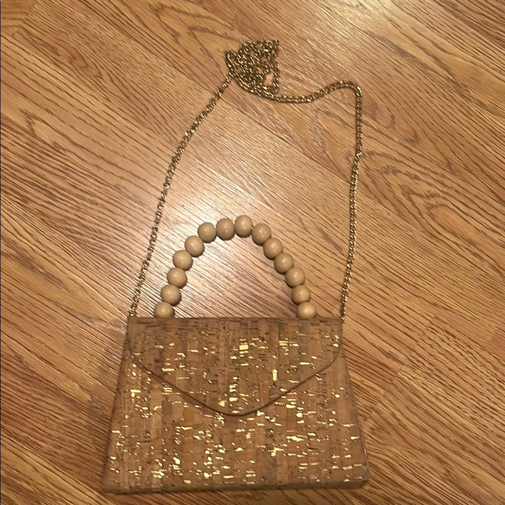Gold and Tan Handbag with Chain Strap